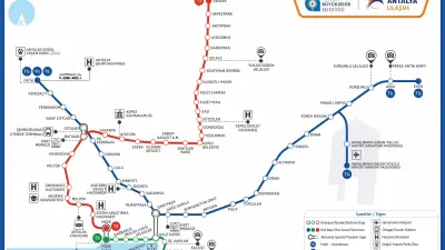 Liniennetzplan der Antray-Straßenbahn in Antalya mit Haltestellen